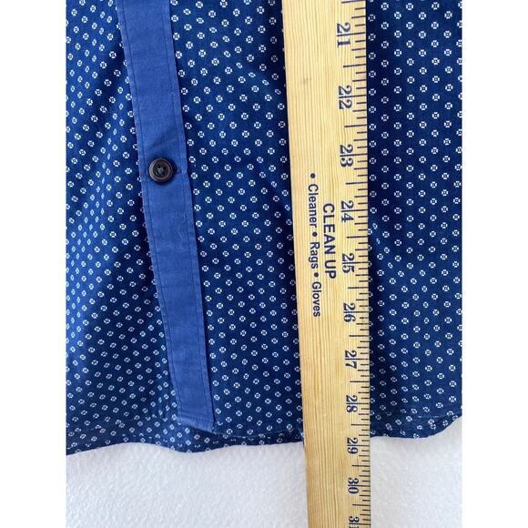 Express Men’s Medium Extra Slim Long Sleeve Solid Navy Collar Button Front Shirt - Picture 6 of 8